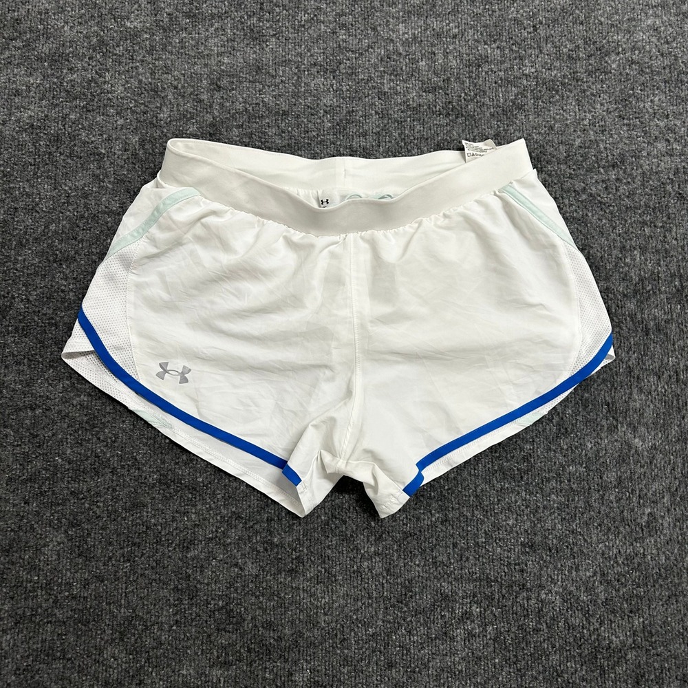 Under Armour Shorts Womens Size M White HeatGear Athletic Running Loose Fit Trim